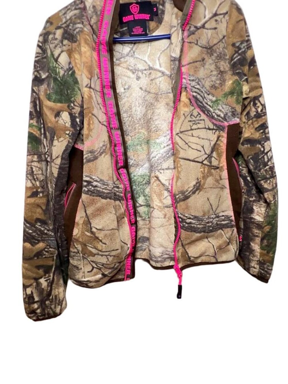 Game Winner Ladies Camo Fleece Full Zip Jacket Size M Pink Accents Outdoors